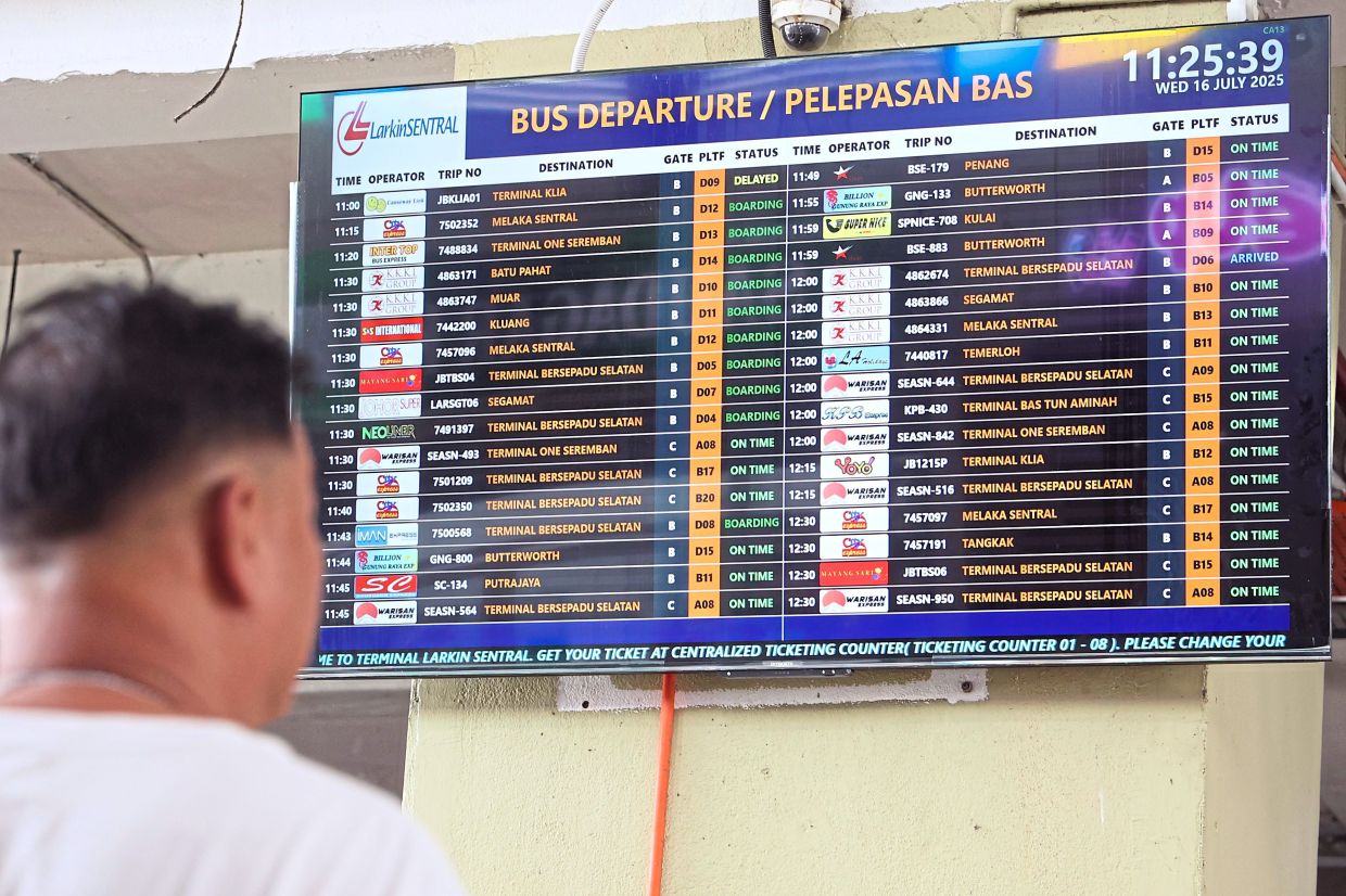 A bus information panel makes it easier for travellers to find out the departure time for the respective buses at Larkin Sentral.