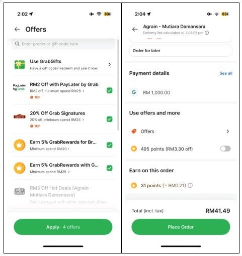 Pick your favourites, and tap on “Offers” to select the additional GrabRewards to earn.