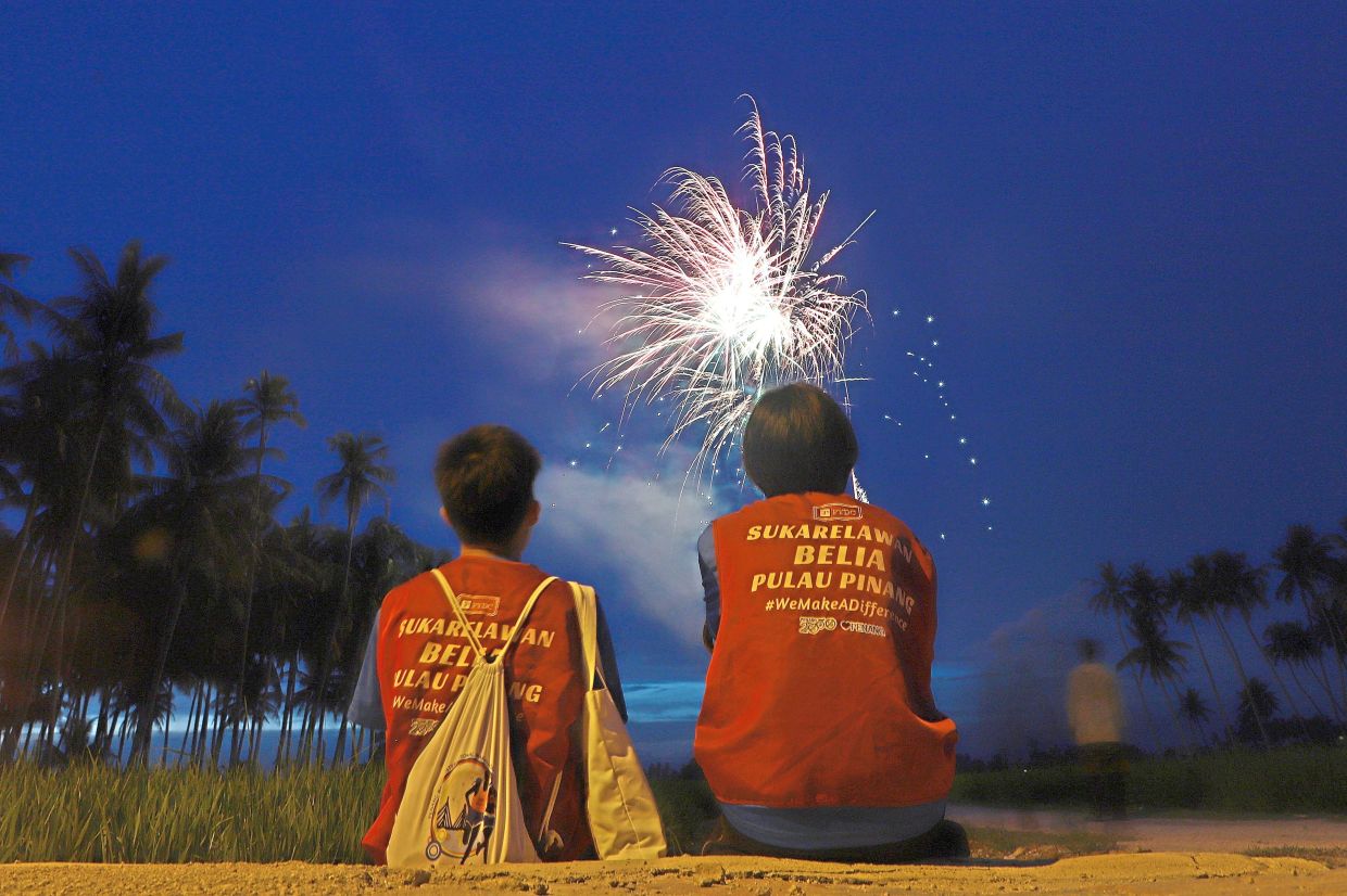 Fireworks over Kampung Agong.