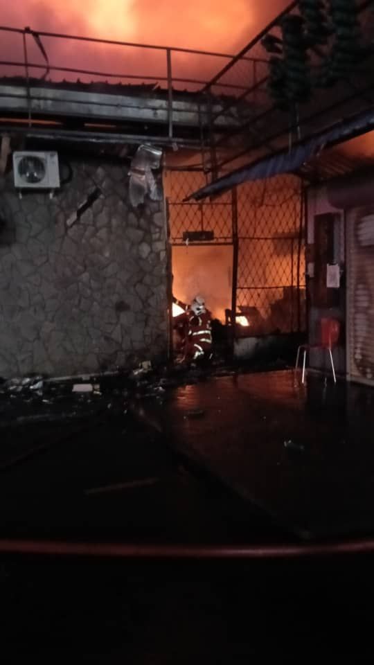 The fire engulfing the Kota Kinabalu Community Hall.