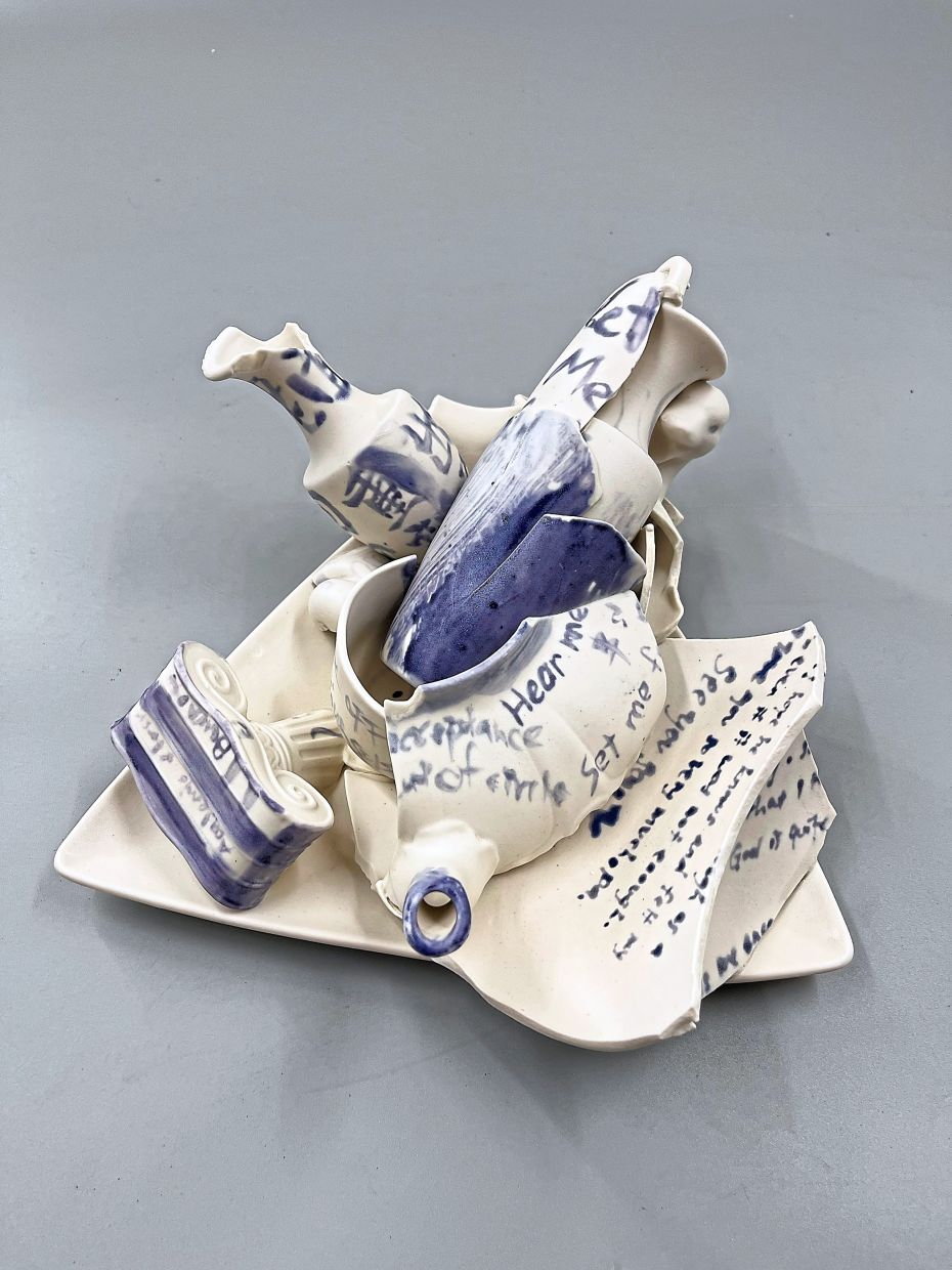 'Hear Me, Set Me Free' by Seet and Loo. The sculptures made from the broken ceramic pieces will be displayed in an exhibition at Coex @ Kilang Besi in November.