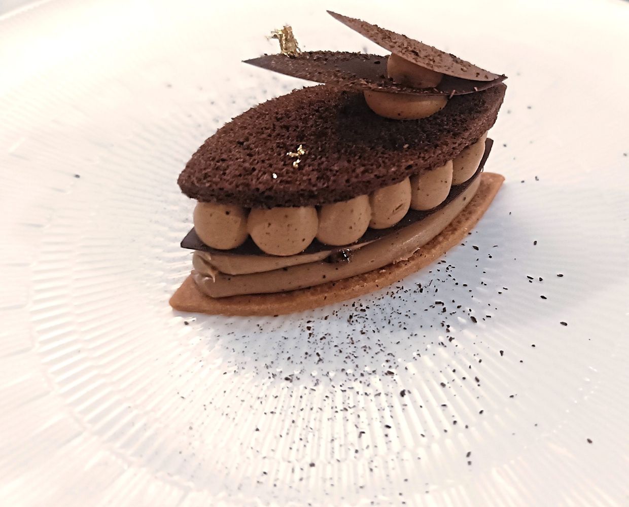 Ipoh White Coffee Tart, Coffee Praline, Coffee Chantily, Ganache.