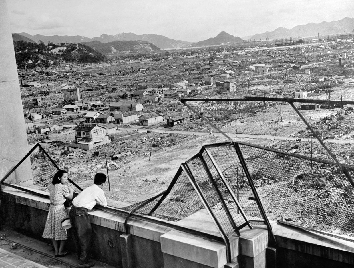 This photo, taken in 1948, shows a view of the devastated city of Hiroshima in Japan, three years after the first atomic bomb was dropped on a population. The US nuclear bombing of Hiroshima on August 6, 1945, left around 140,000 people dead. It was followed days later by the bombing of Nagasaki on August 9 that killed around 74,000 people. The twin bombings dealt the final blow to imperial Japan, which surrendered on August 15, 1945, bringing an end to World War II. -- Photo by AFP