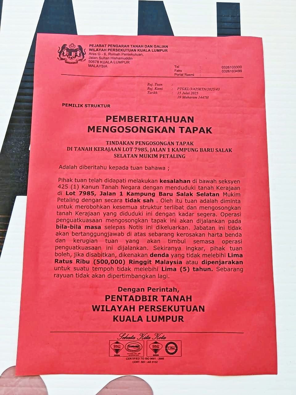A PTGWP spokesperson says the red notice is an administrative requirement under the law.