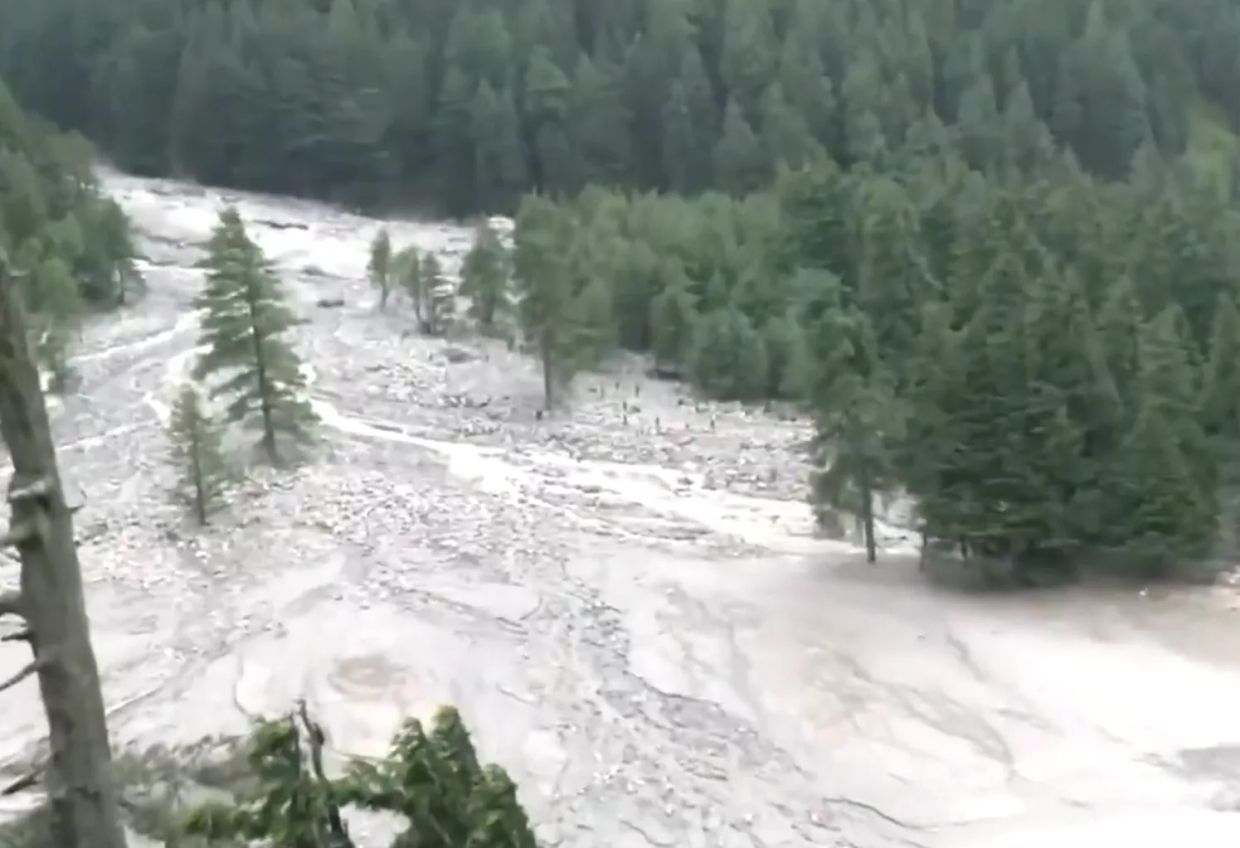 A massive mudslide hit Dharali in Harsil after the cloudburst. 