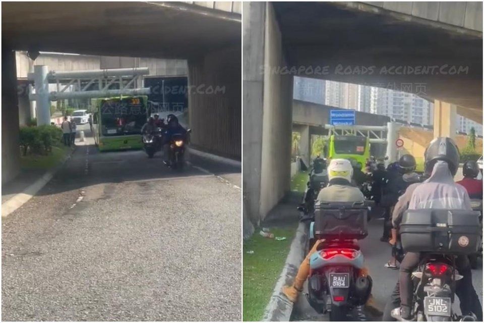 Singapore bus hits height barrier at JB Customs building after wrongly entering motorcycle lane
