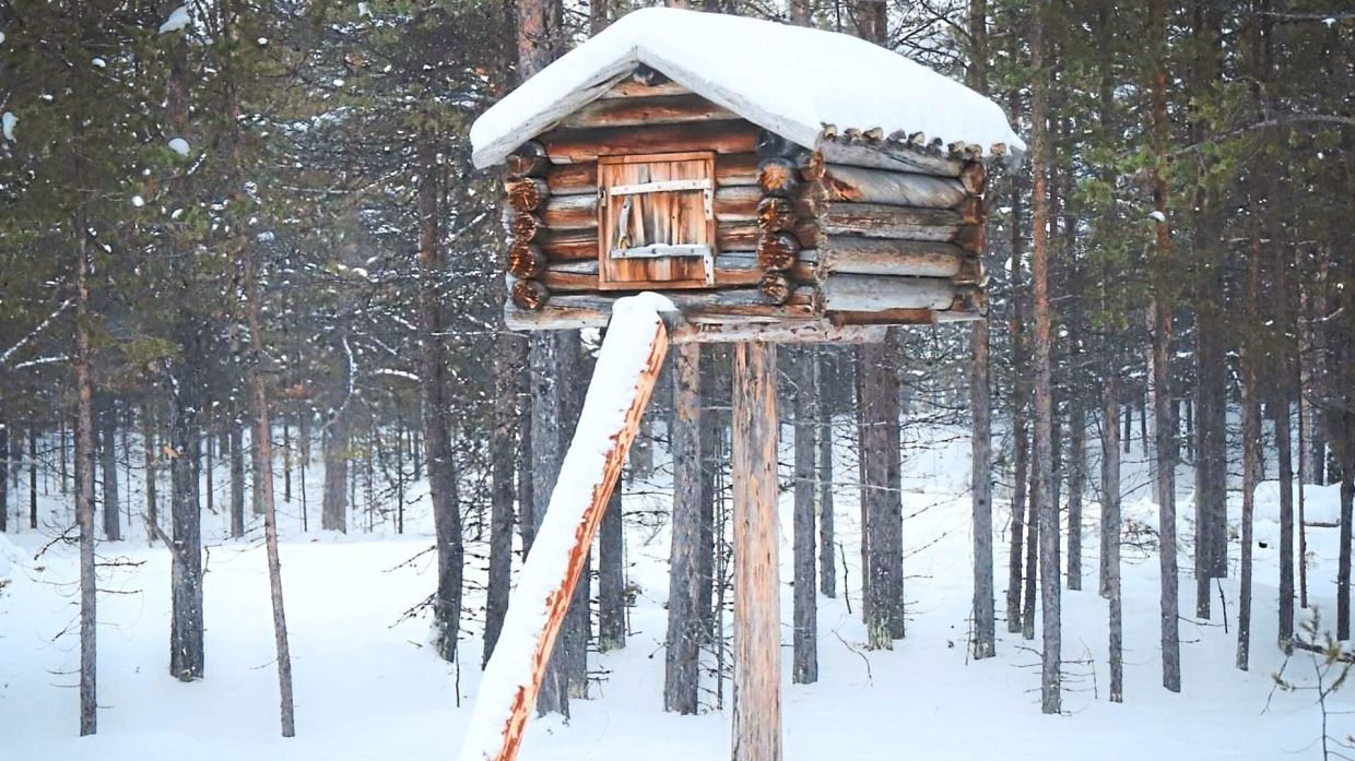 Njalla, a traditional Sami storage structure, displayed at Sami National Museum in Norway. — Sami National Museum
