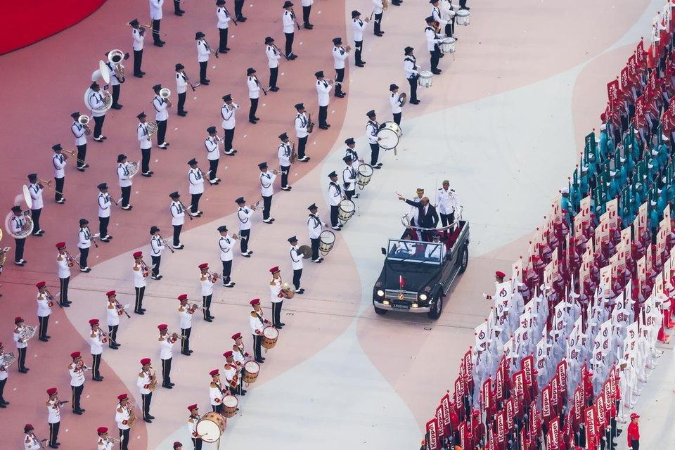 Singapore President Tharman Shanmugaratnam at the National Day Parade on Saturday (Aug 9, 2025). -- ST PHOTO: ONG WEE JIN