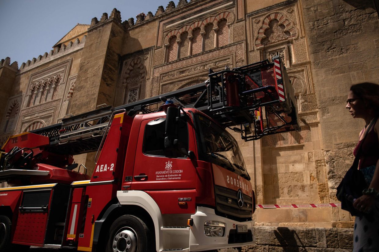 A fire broke out in the historic mosque-cathedral on Aug 8, but it was quickly contained, firefighters said. Photo: AFP