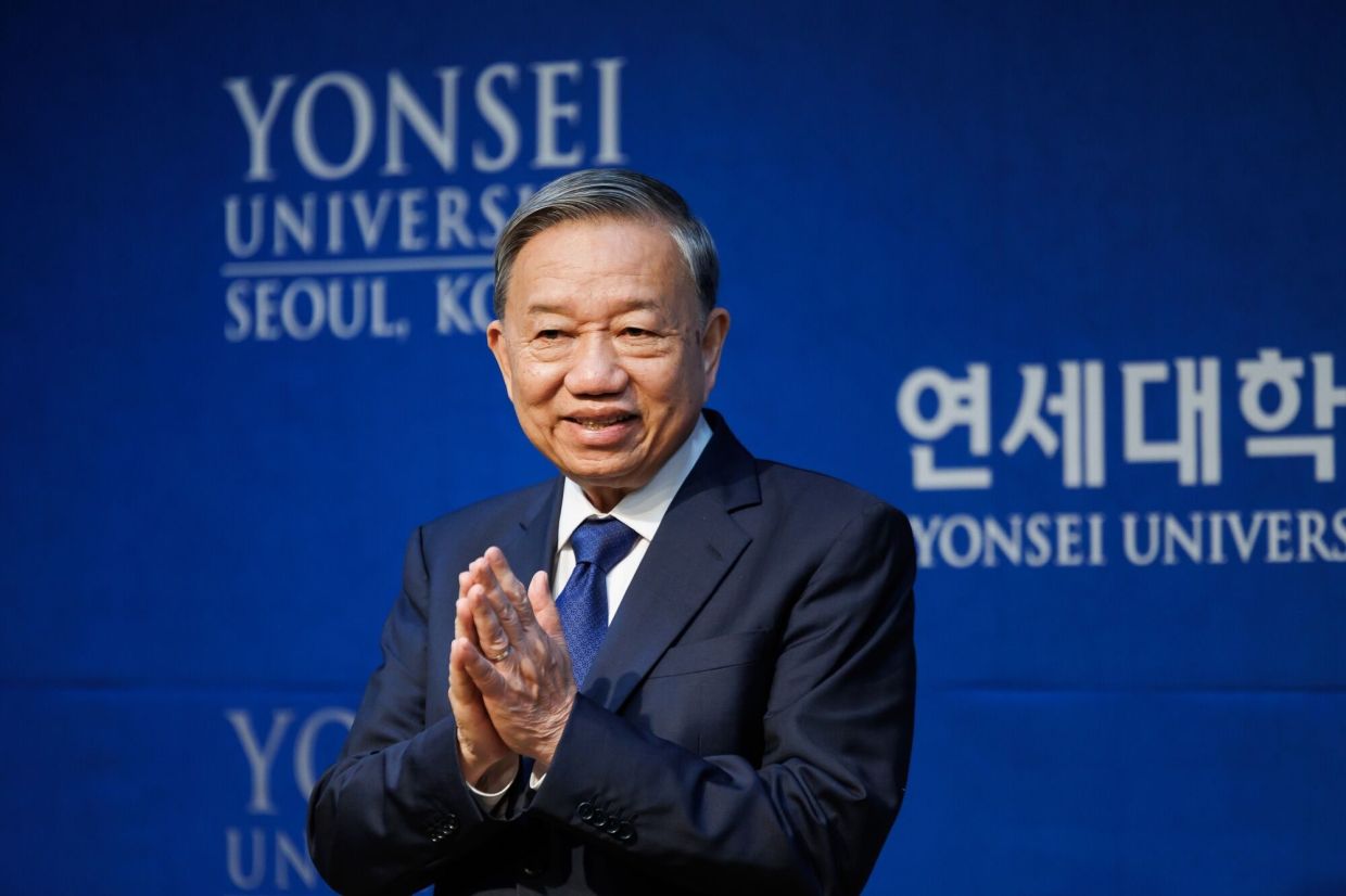 To Lam, Vietnam's Communist Party general secretary, attends an event at Yonsei University in Seoul, South Korea, on Monday, Aug. 11, 2025. Lam is the first foreign leader to visit South Korea since Lee Jae Myung took office in early June, a trip Lee described as a demonstration of Vietnam’s strategic importance to South Korea. -- Photographer: SeongJoon Cho / Bloomberg