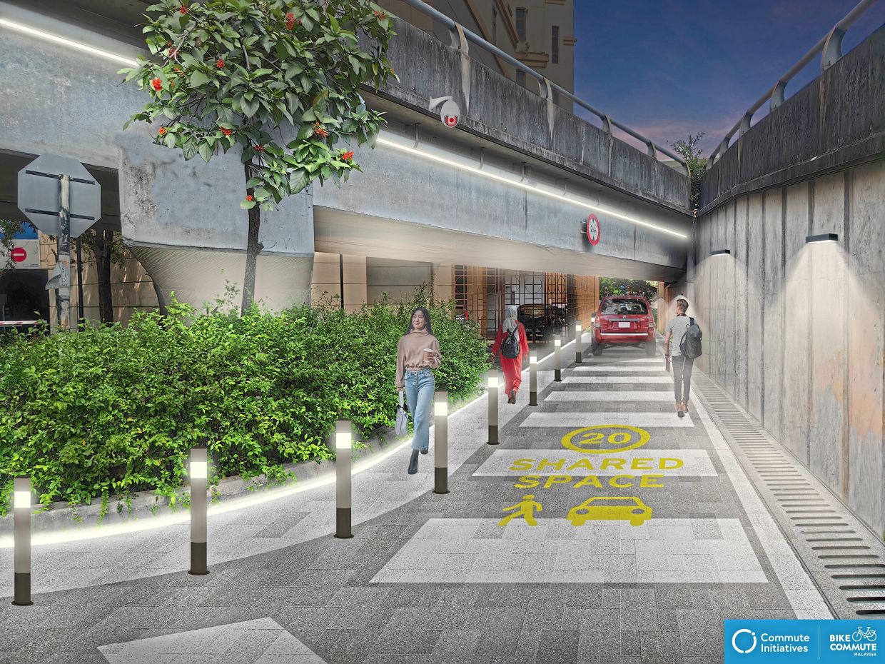 An artist’s impression of the stretch under the flyover with lighting and road safety features as per the proposed walkability project for the area.