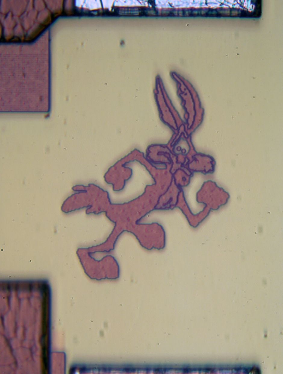 An undated photo provided by CPU Duke shows a Road Runner doodle. Decades ago, designers etched microscopic doodles onto silicon chips to leave their marks and now, techno-archaeologists search for the tiny fossils. — CPU Duke via The New York Times