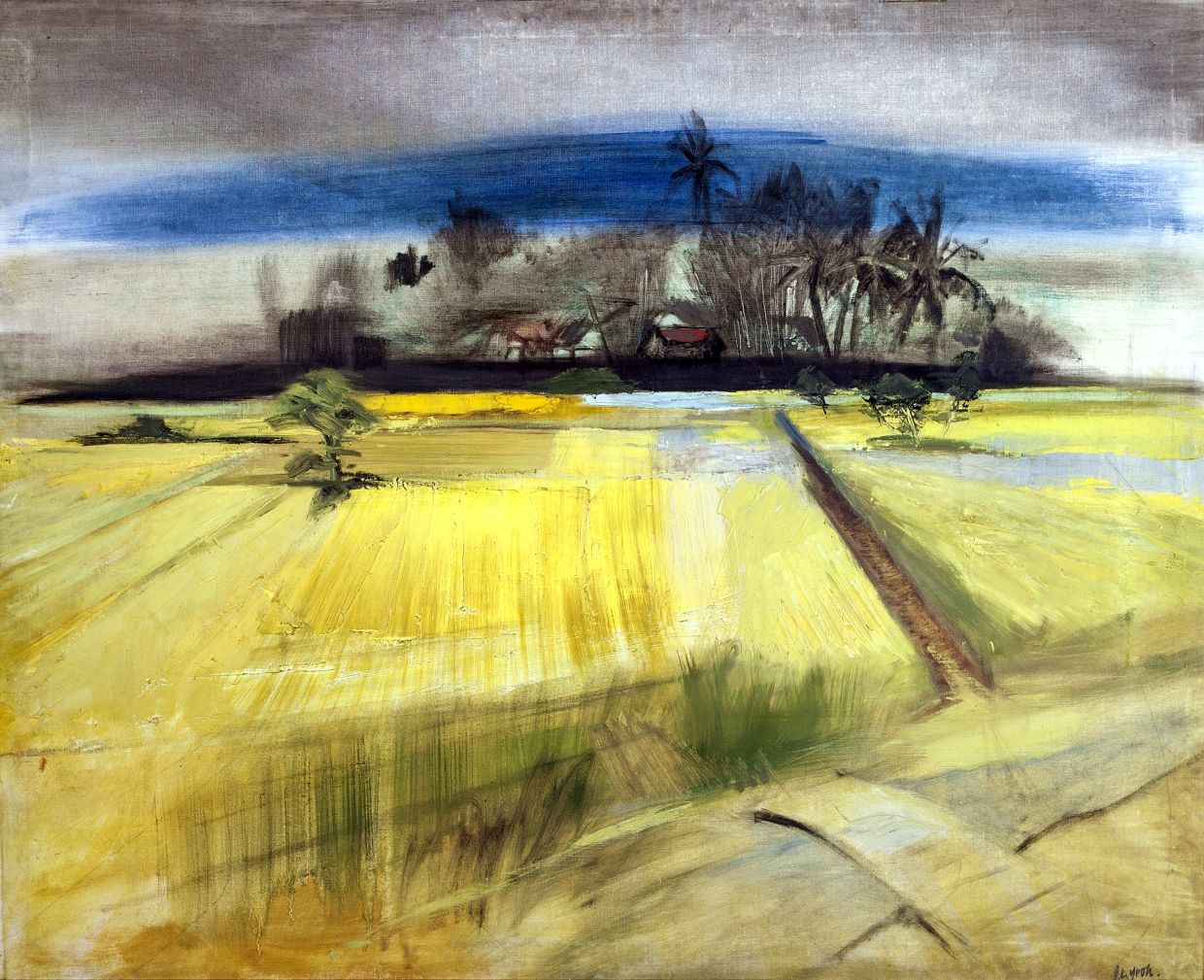 Yeoh's 'Rice Fields' (oil on canvas, 1963), a celebrated panoramic scene of harvest season in the East Coast of Malaysia. Photo: National Art Gallery