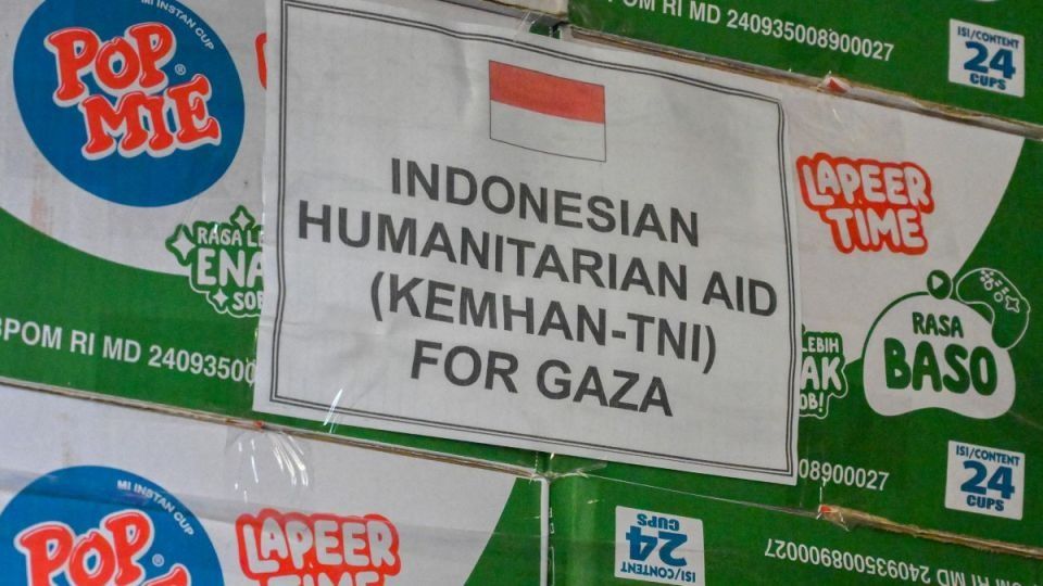 Humanitarian aid for Palestinians in Gaza is prepared for departure aboard two Indonesian Air Force Hercules C-130 aircraft at Halim Perdanakusuma air base in Jakarta on August 13, 2025. The 80-ton shipment was airdropped into Gazaafter Israeli authorities granted permission. -- PHOTO: AFP