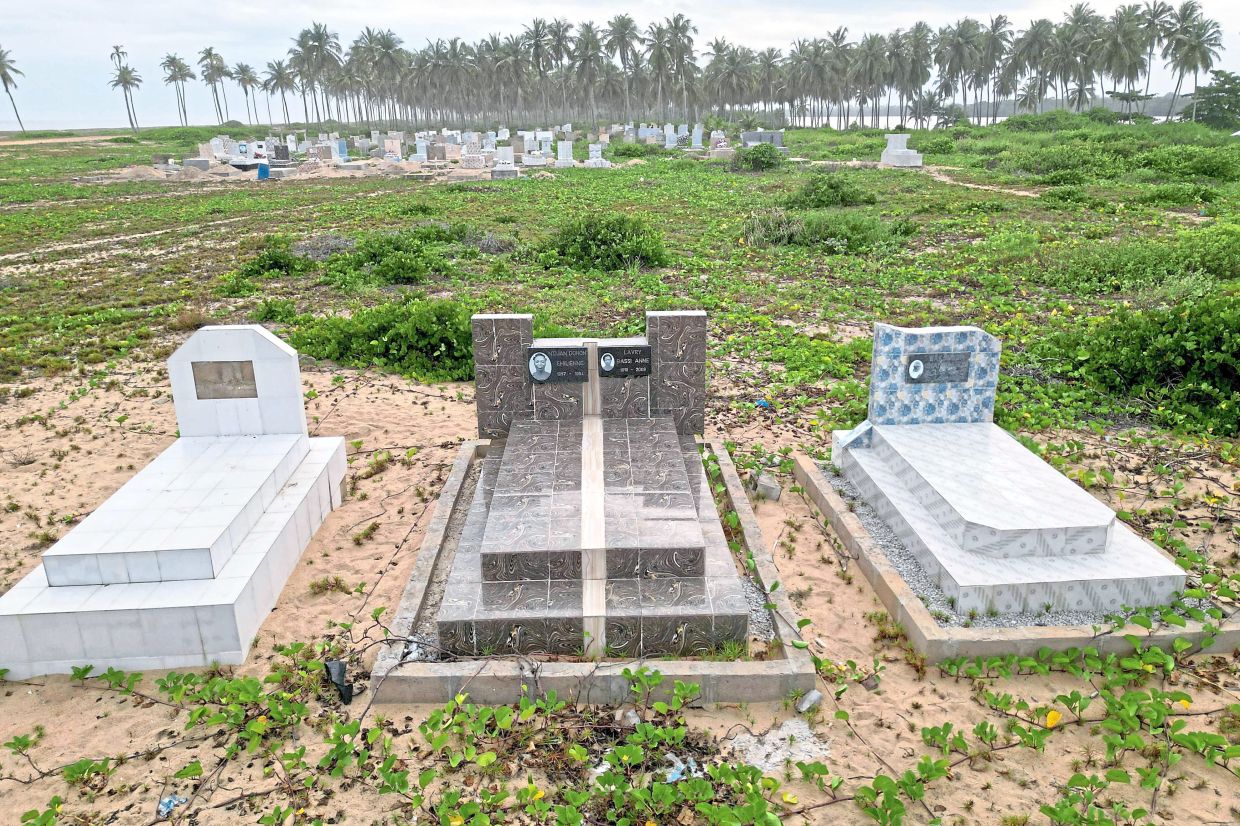 The new cemetery at Lahou-Kpanda, after the old one was nearly destroyed by rising sea water.