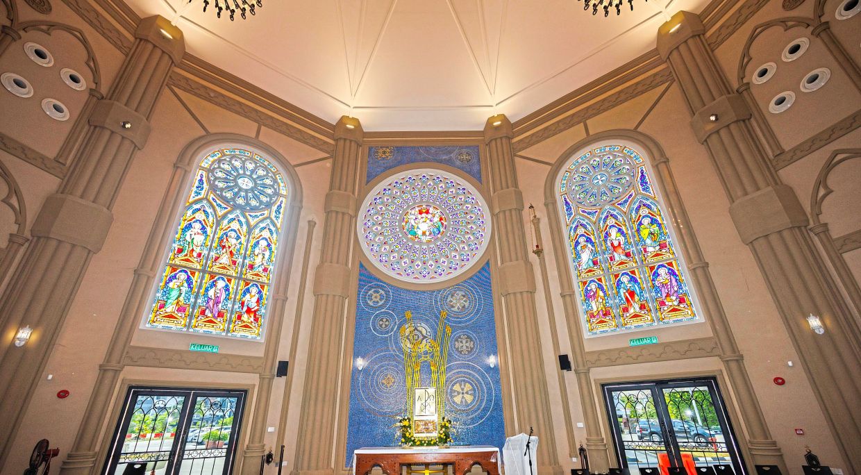 Stained glass windows adorn the new St Peter’s Church in Kuching. — Photos by ZULAZHAR SHEBLEE/The Star