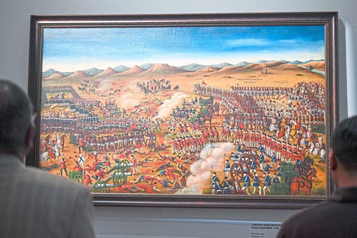 A large painting of the Battle of Condore (December 1758), showing East India Company troops under Colonel Forde fighting the French and their allies during the Third Carnatic War. Photo: The Star/Izzrafiq Alias