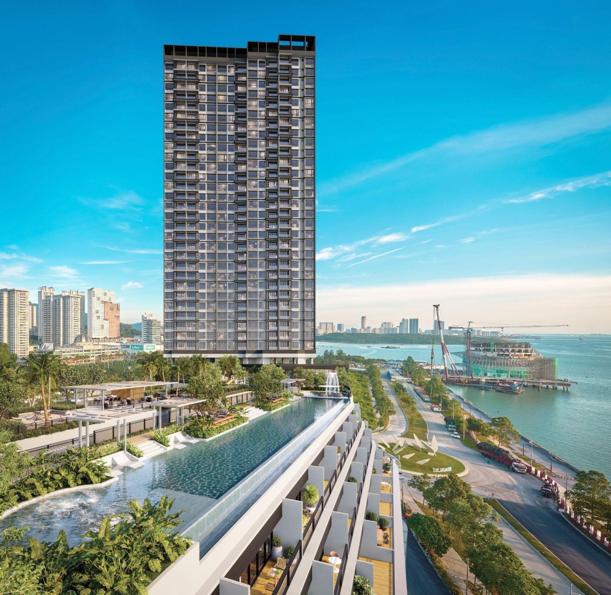 Business suite owners at Merione Grand can take in breathtaking balcony views, while Merione stands out as one of the first developments in Penang where commercial and residential communities share recreational amenities.