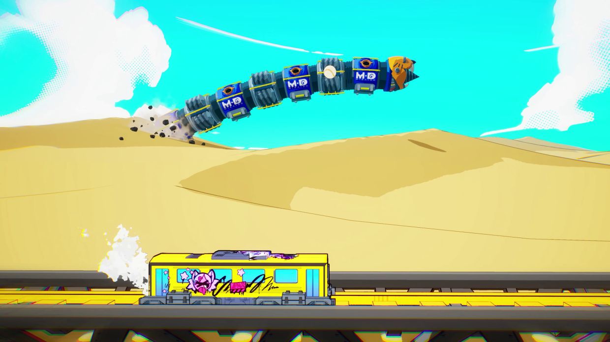 It’s a game, in which players perform skateboarding-inspired tricks, but instead of a wooden board, it’s done along tracks with players controlling a massive train engine.