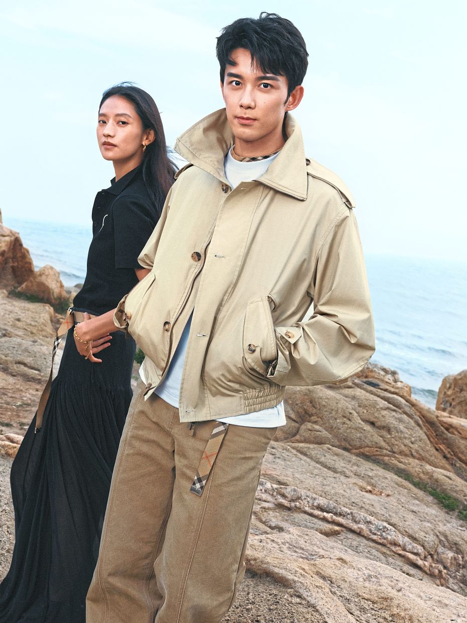 Brand ambassadors Wu Lei (right) and Zhang Jingyi find joy in spontaneous moments outdoors. Photo: Burberry