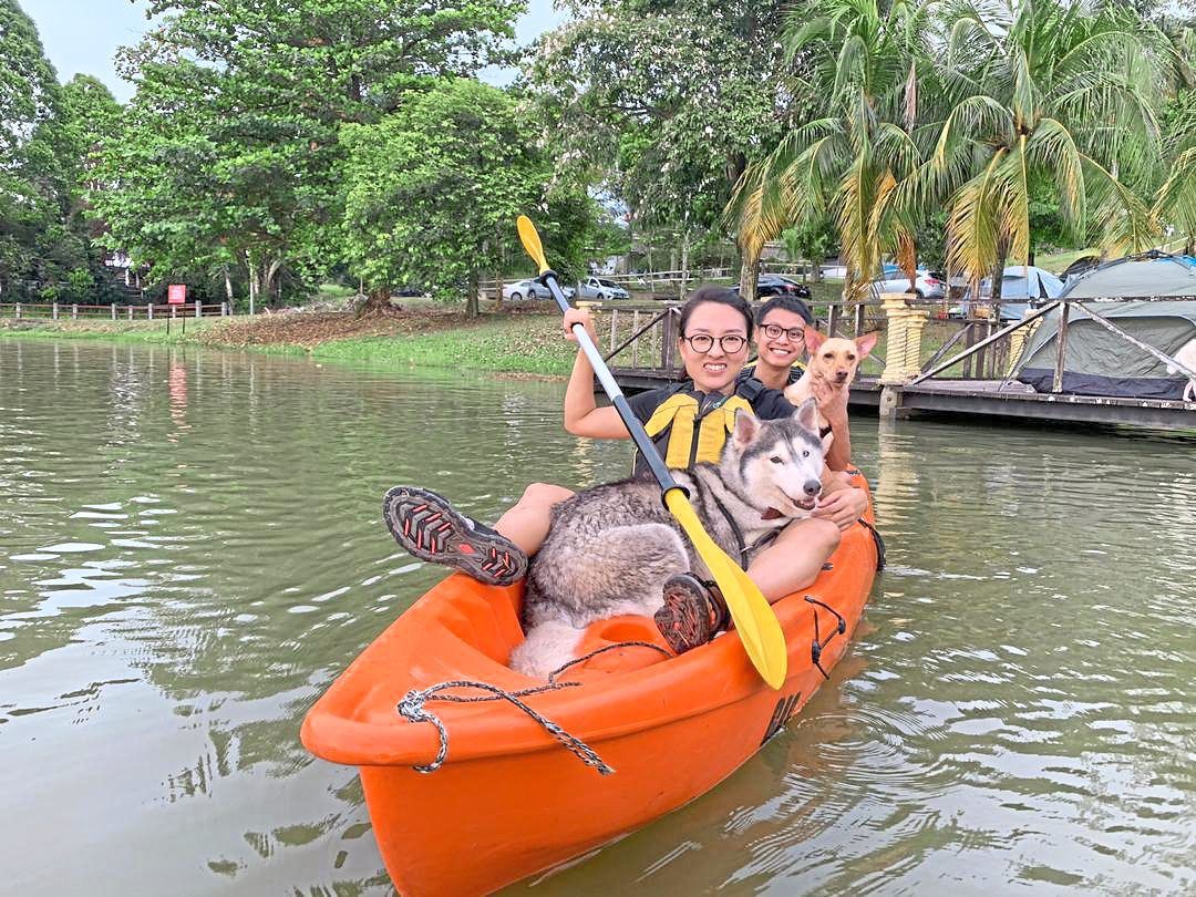 Loo (front) spends all her free time outdoors with her dogs and even takes them kayaking.