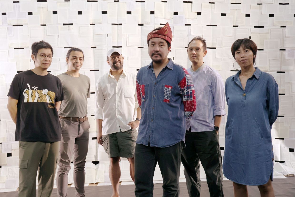 The 'Fragments Of Tuah' team from Five Arts Centre, with actor Faiq (front), includes (from left) Teh, stage manager Armanzaki Amirolzakri, lighting and multimedia designer Syamsul Azhar, multimedia designer Bryan Chang, and production designer Wong Tay Sy. Photo: The Star/Art Chen