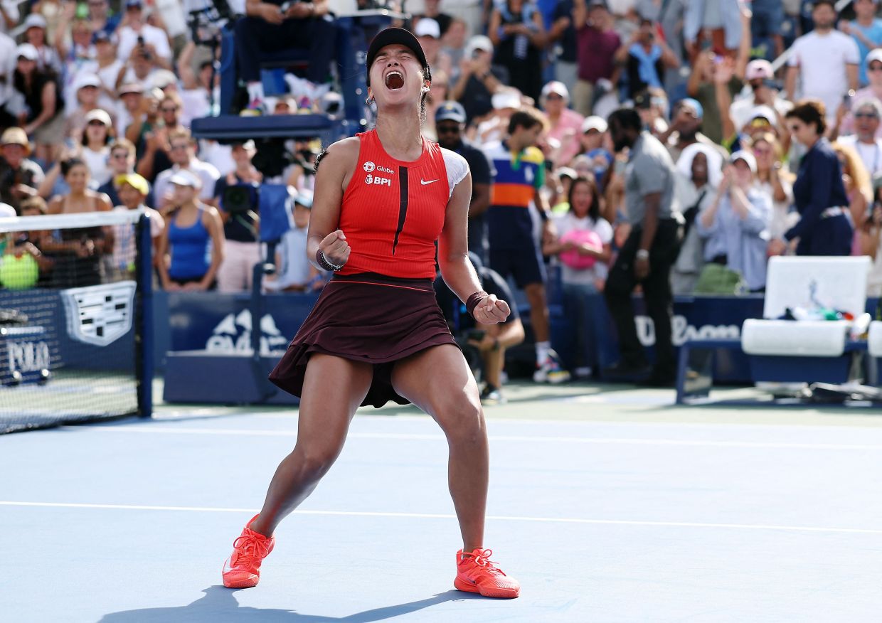 NEW YORK: Alexandra Eala of the Philippines celebrates match point against Clara Tauson of Denmark (not pictured) during their Women's Singles First Round match on Day One of the 2025 US Open at USTA Billie Jean King National Tennis Center in the Flushing neighborhood of the Queens borough of New York City. -- Photo by Sarah Stier/Getty Images via AFP