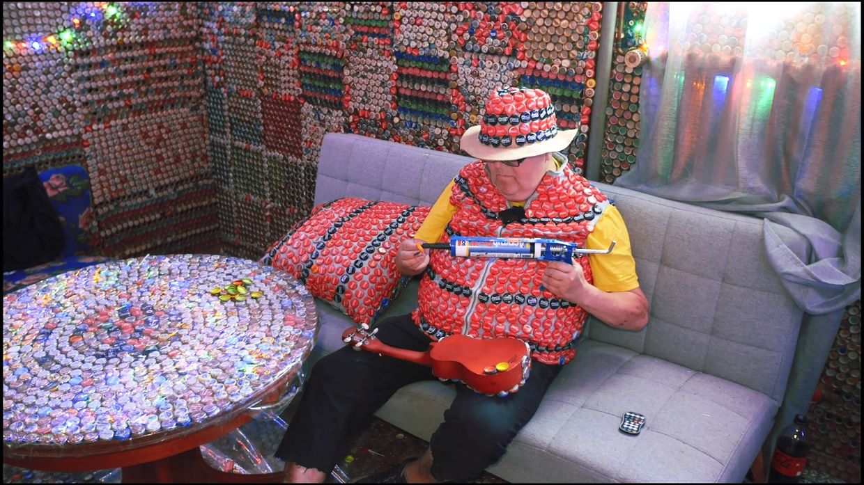'Bottle Cap Frank' says he devotes 20 to 25 hours a week to his home decoration project.