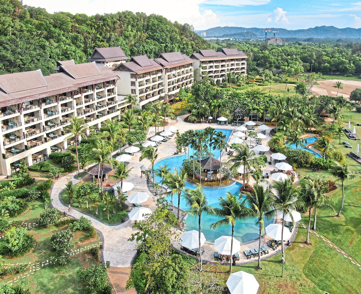Bird’s eye view of Shangri-La Rasa Ria Kota Kinabalu Ocean Wing and pools. — Photos: ESTHER CHANDRAN/The Star and courtesy photos