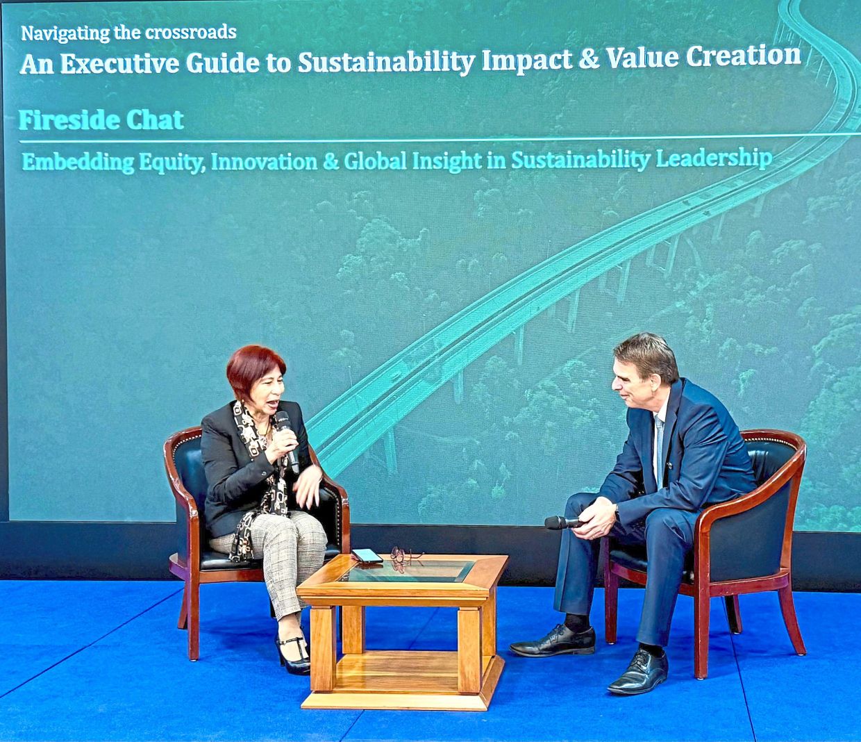 Surina (left) exploring how to embed equity, innovation and global insight in sustainability leadership with Reichert.