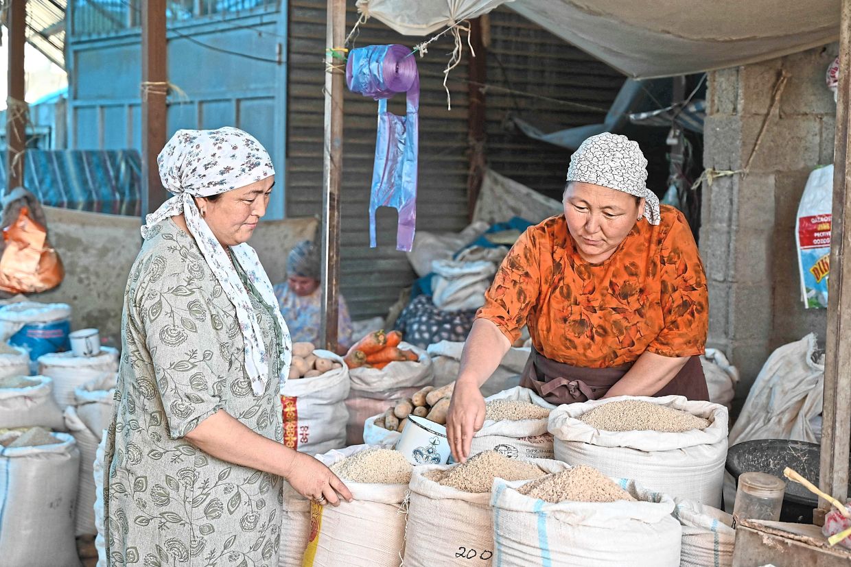 Rice on sale at a bazaar in the Batken region in southern Kyrgyzstan.