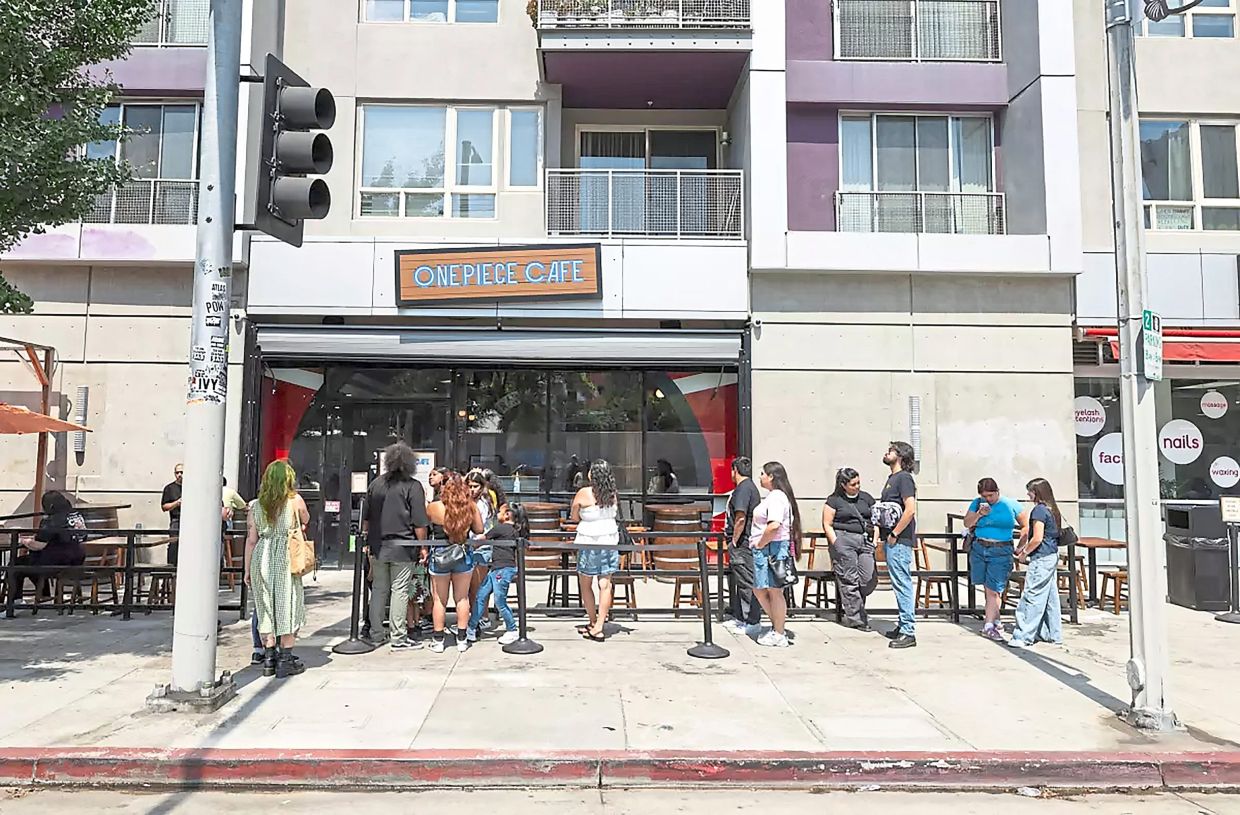 A queue forms at One Piece Cafe in Little Tokyo.