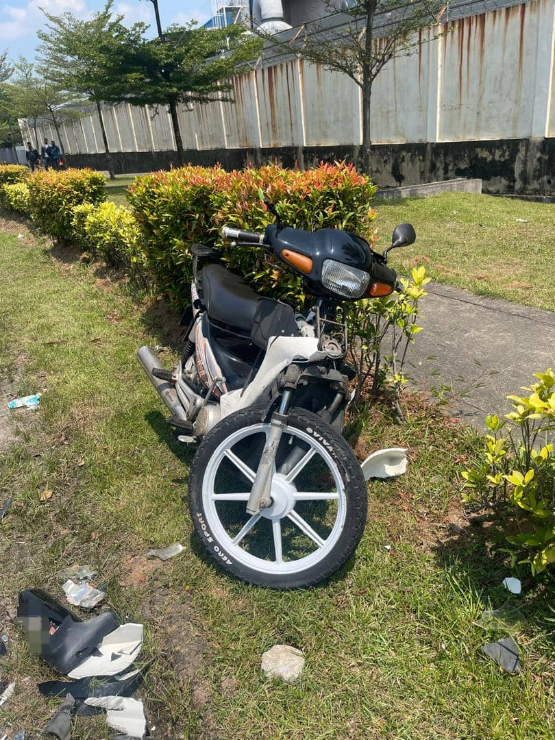 The motorcycle that was left as the motorcyclist fled the scene. 