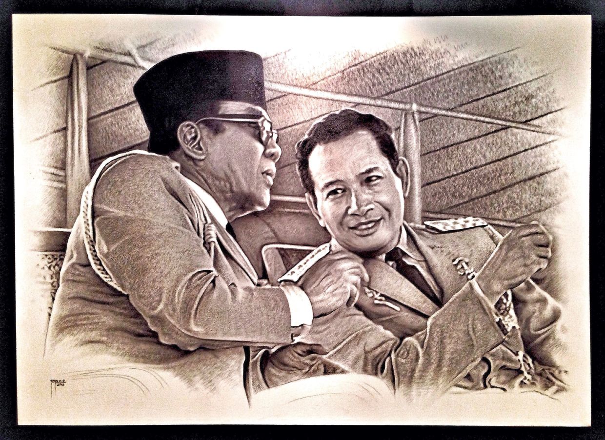 A painting of Presiden Sukarno and then Jendral Soeharto at a hotel in Indonesia. —Flickr/CC BY-NC 2.0