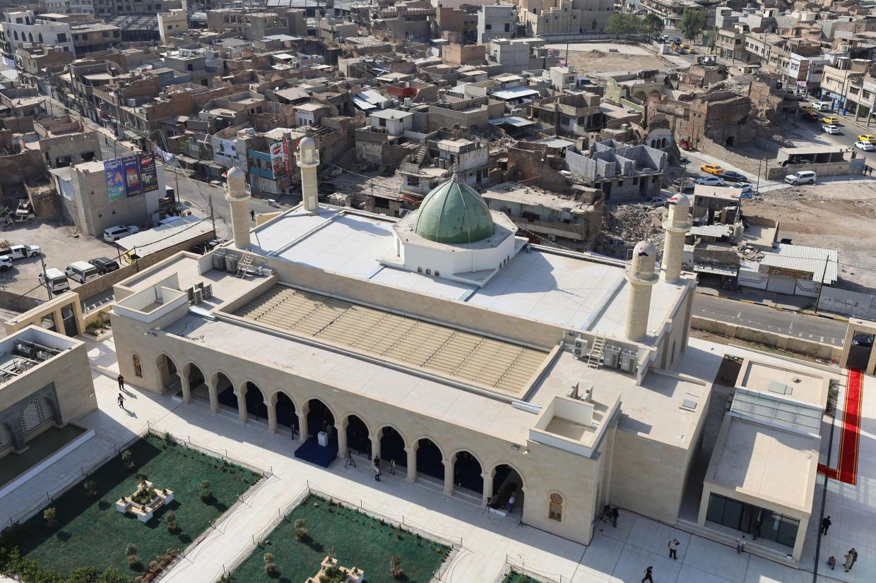 This aerial view shows the historic Great Mosque of al-Nuri in the old city of Mosul. Photo: AFP 