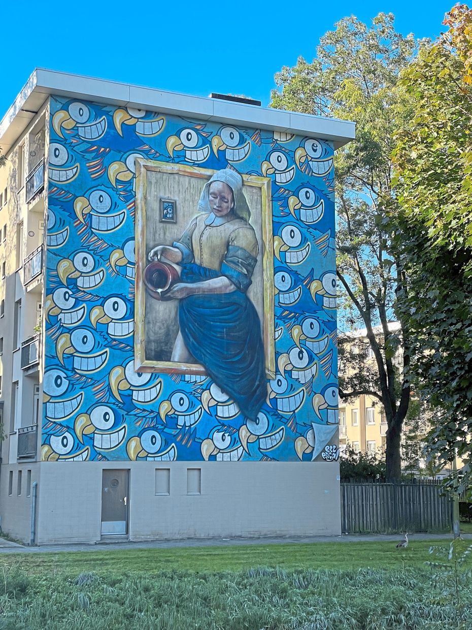 A mural of Dutch painter Vermeer’s The Milkmaid, sometimes known as The Kitchen Maid.