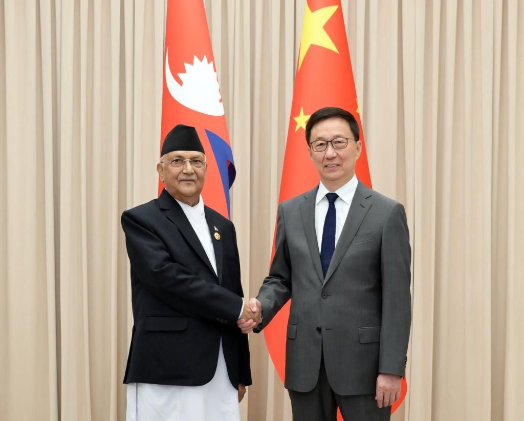 Chinese Vice President Han Zheng meets with Nepali Prime Minister KP Sharma Oli in Beijing, capital of China, Sept. 2, 2025. Oli is in China for the Shanghai Cooperation Organization Summit 2025, as well as commemorations marking the 80th anniversary of the victory in the Chinese People's War of Resistance against Japanese Aggression and the World Anti-Fascist War. - Photo: Xinhua