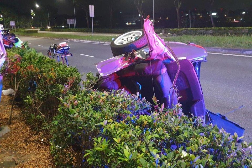 The back half of the car landed on another slip road nearby. - Photo: Attorney-General's Chambers