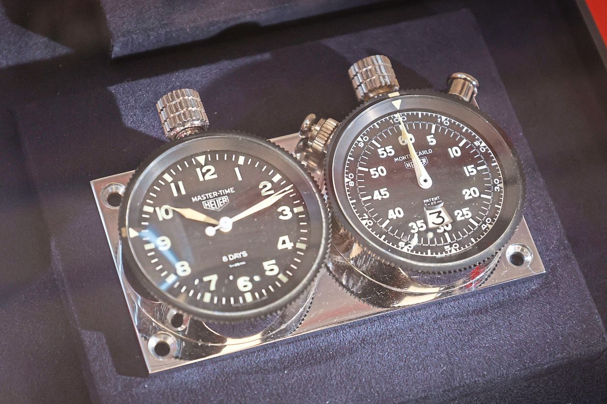 1960s Heuer Master-Time (left) and Monte-Carlo stopwatches.