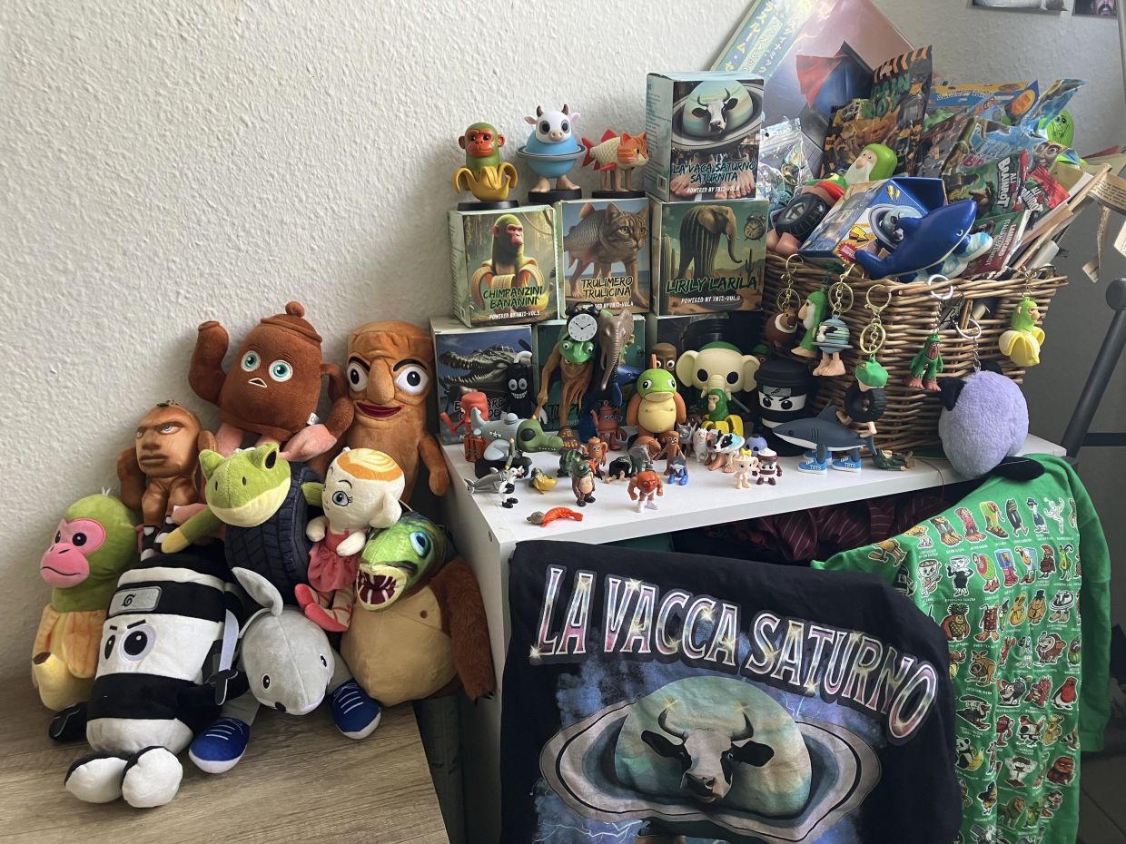 This undated image provided by Fabian Mosele shows Fabian Mosele's collection of toys that were inspired by Italian Brain Rot characters, which went viral in 2025. — Fabian Mosele via The AP