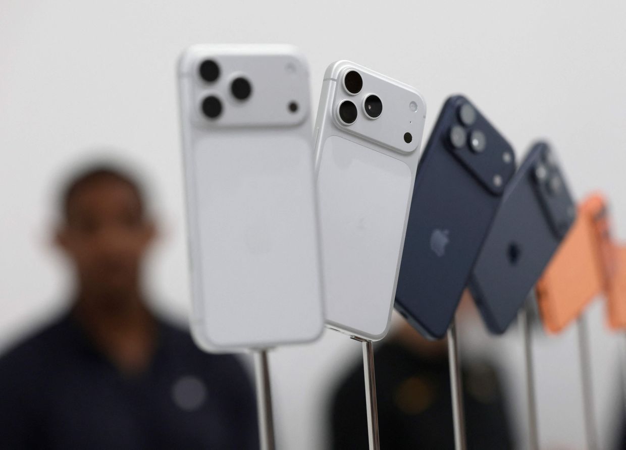 New Apple iPhone 17 Pros are displayed during an Apple special event at Apple headquarters on September 9, 2025 in Cupertino, California. Apple unveiled a new generation of iPhones, updated Apple Watches, and AirPods during a special event at its headquarters. — AFP