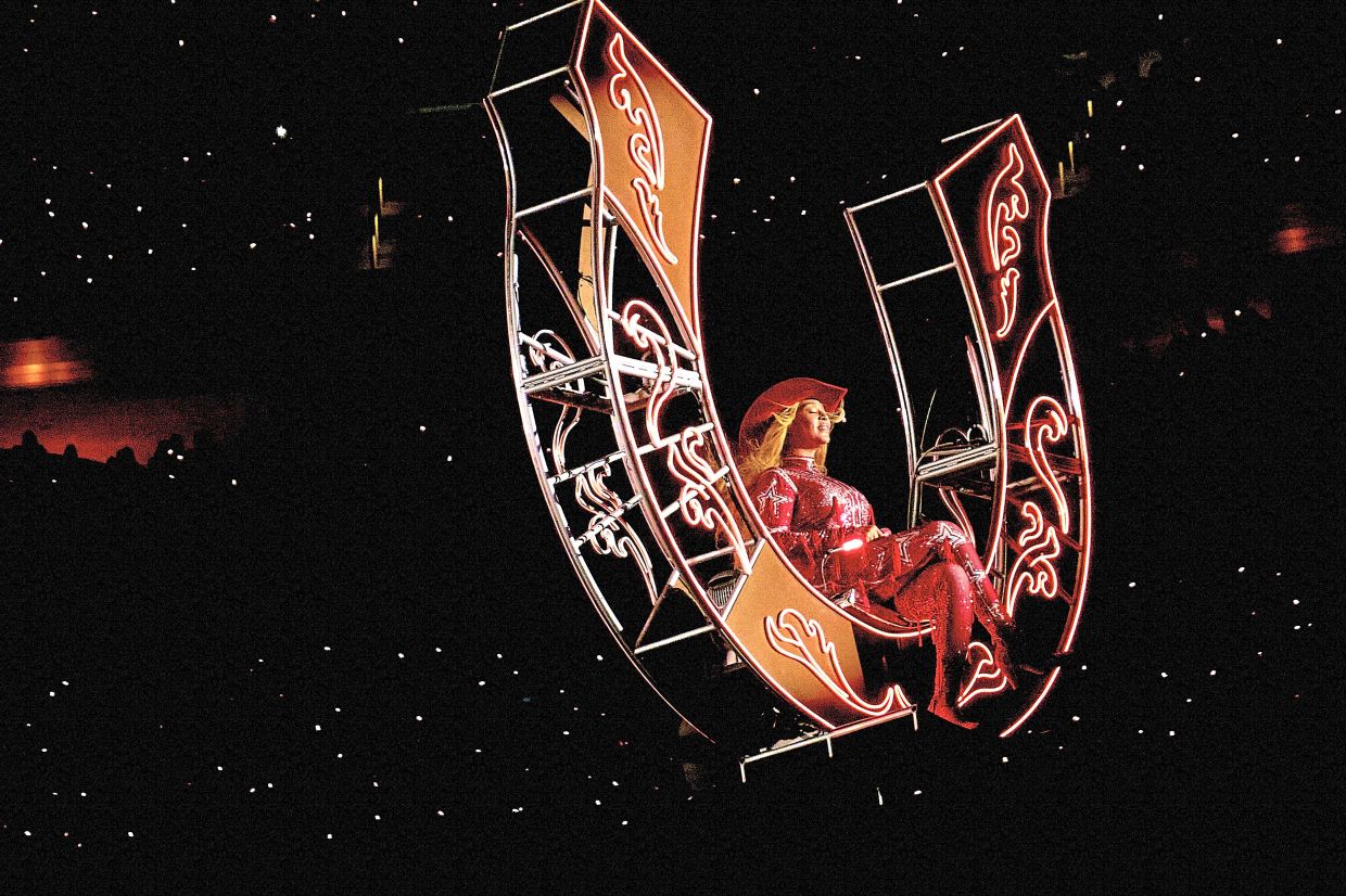 Beyonce performing on the opening night of her Cowboy Carter Tour at SoFi Stadium in Inglewood, California in April. — The New York Times