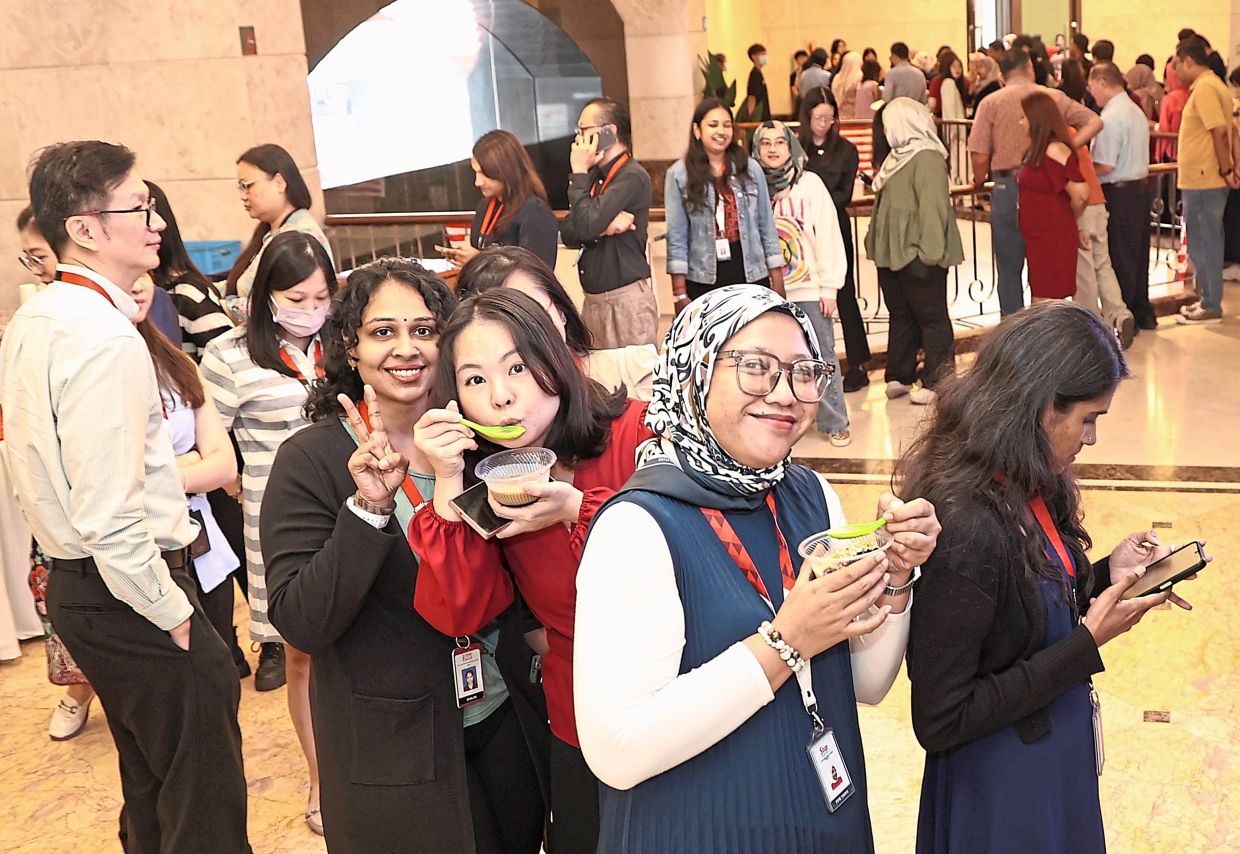 SMG staff queuing up for the lunch buffet at Menara Star, Petaling Jaya.