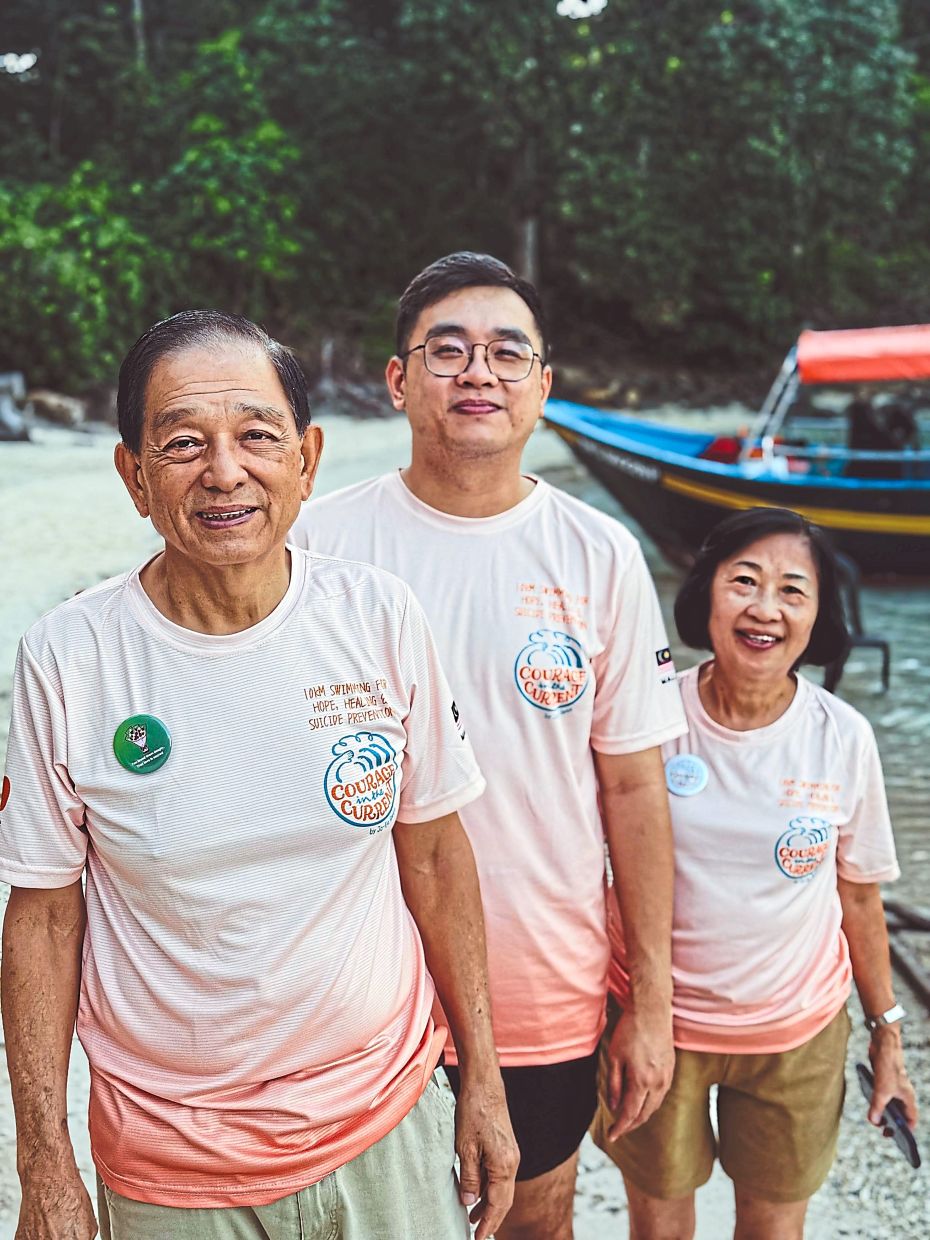 Jo-Ee’s family (from left) Gwee Choon, Kelvin and MK were part of the volunteers and support crew for Courage in the Current.