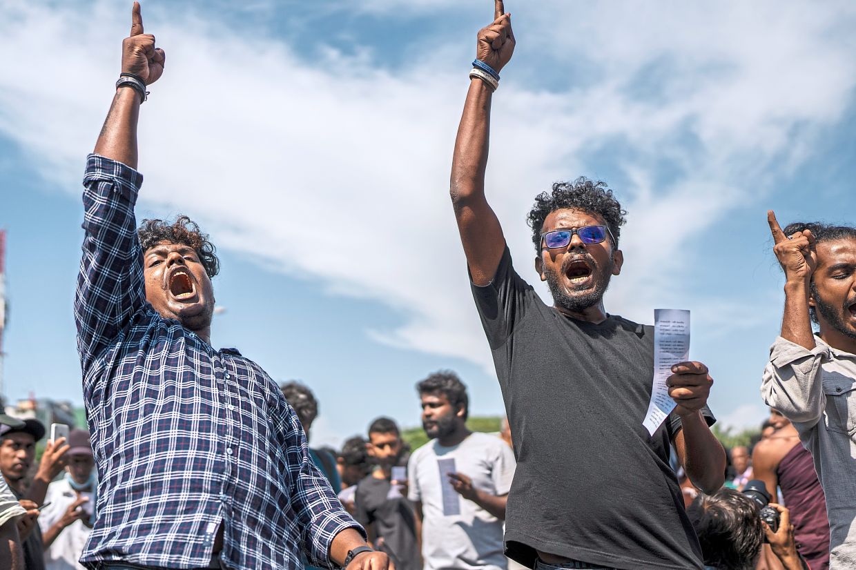 People’s fury: Protesters shouting slogans demanding Wickremesinghe’s resignation in Colombo, Sri Lanka, on July 19, 2022. 