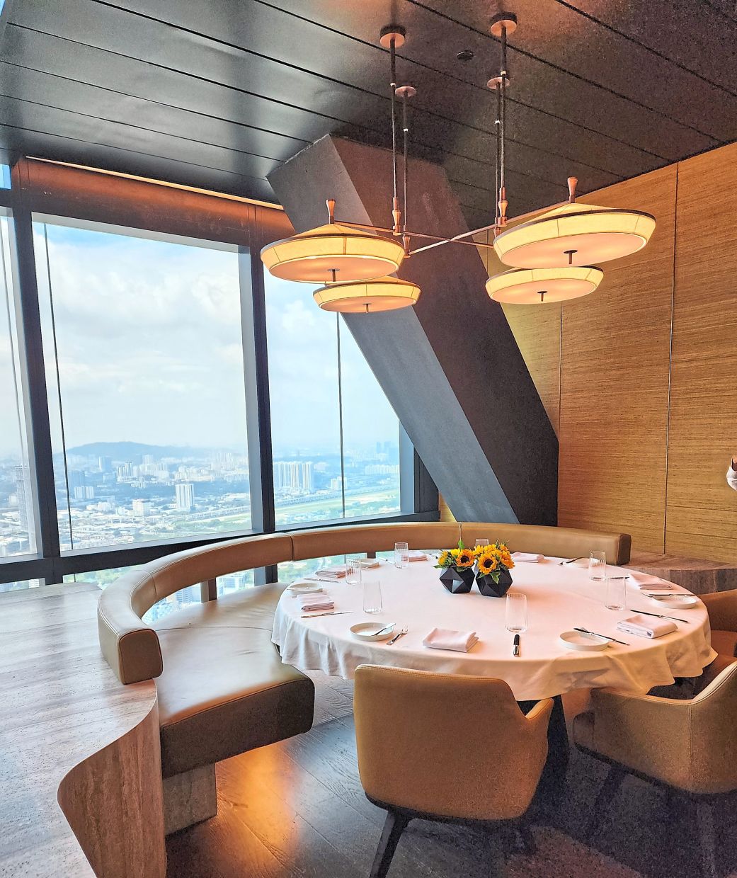 The restaurant has spectacular views of the city centre.