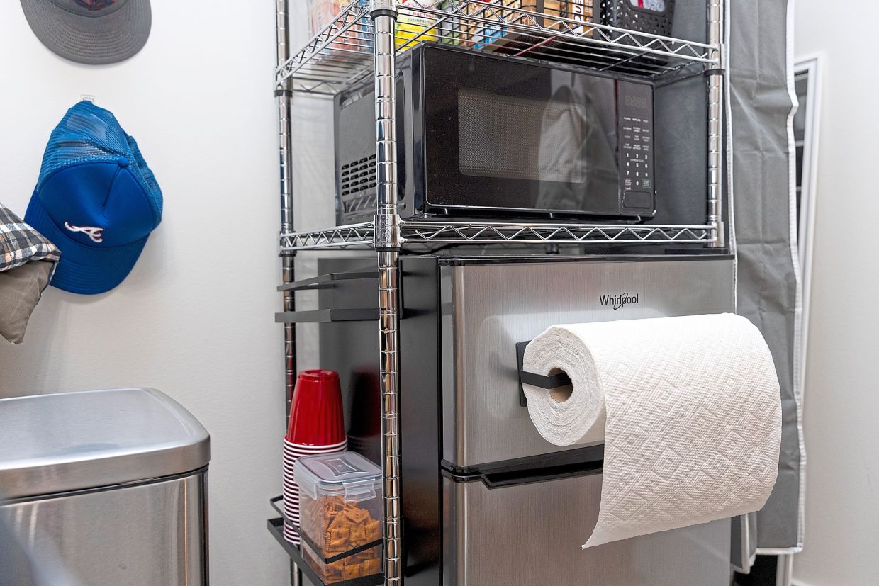 An at-home model dorm room Becker built.