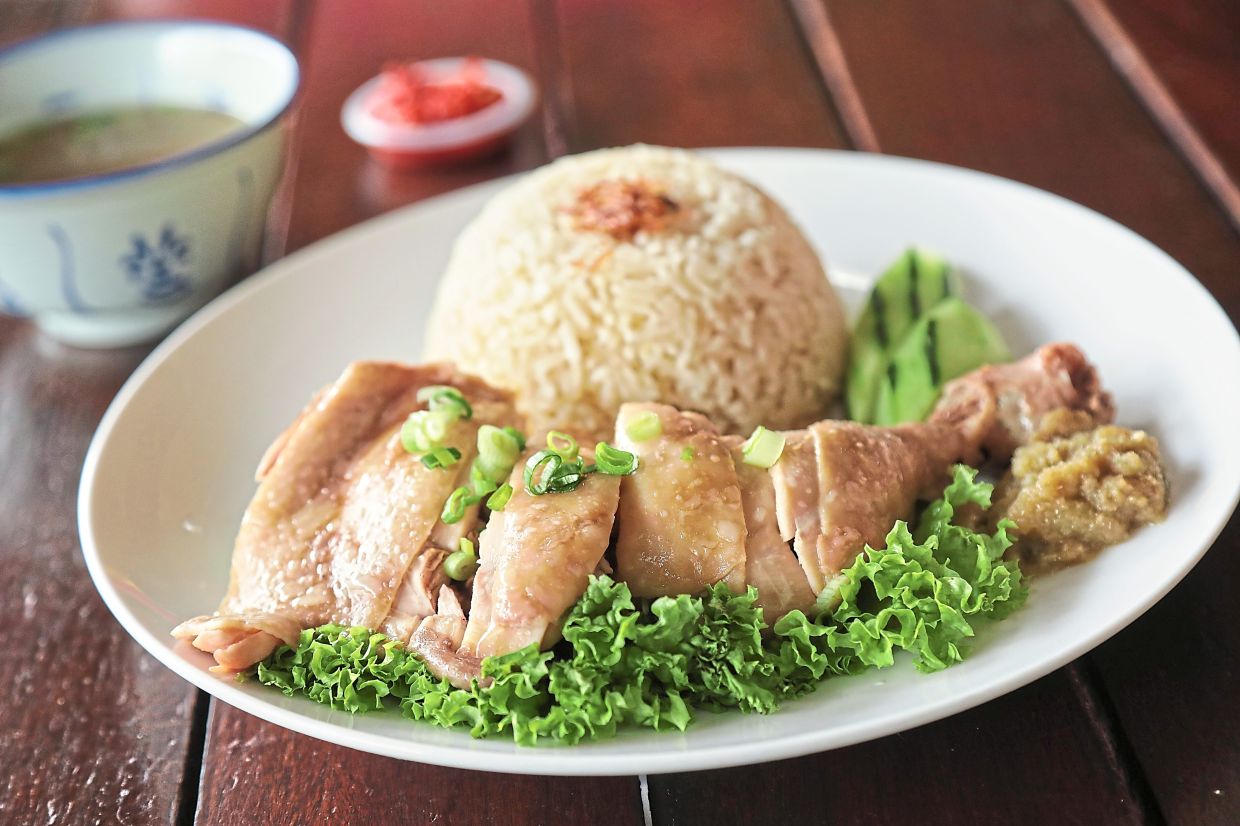 Hainanese chicken rice, a traditional favourite.