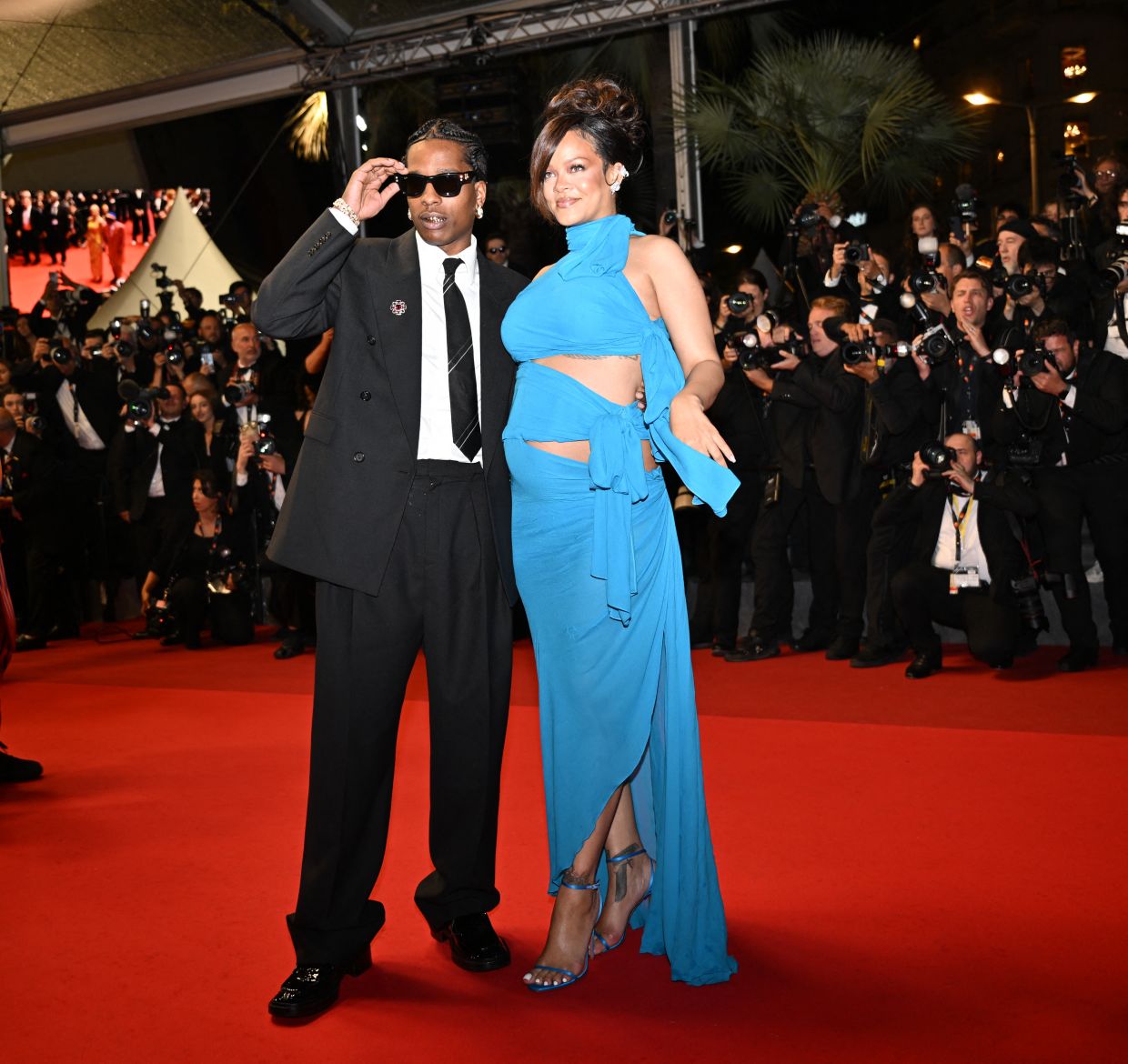 ASAP Rocky wearing a double-breasted suit, accompanying Rihanna at the Cannes Film Festival in May. Photo: Anadolu via AFP