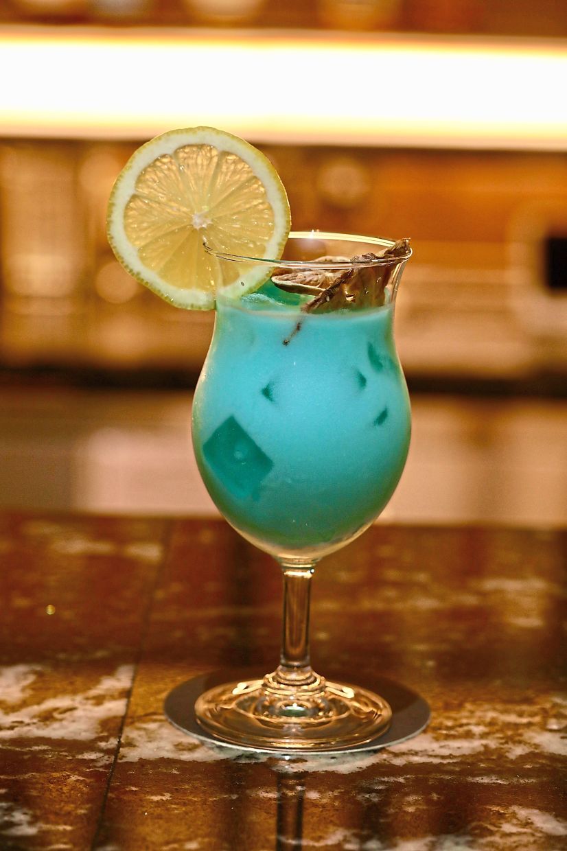 Jack Forest, a concoction of rum, pineapple, blue curacao and coconut.